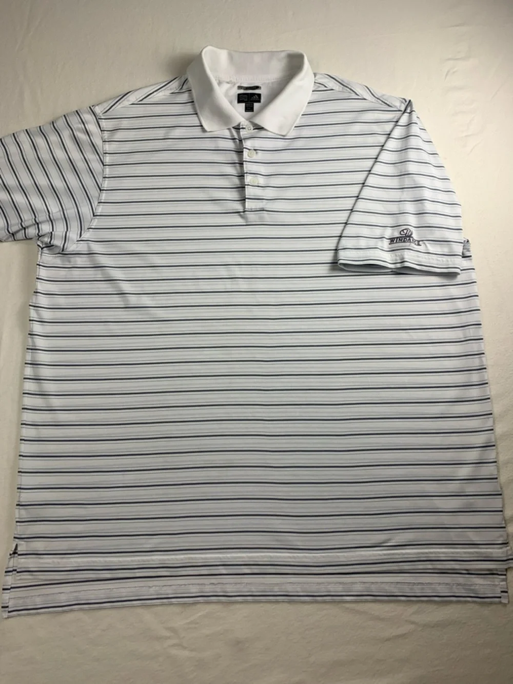 Adidas Windance Stripe White Gray Navy Golf Polo GUC XXL Climate Short‎ Sleeve